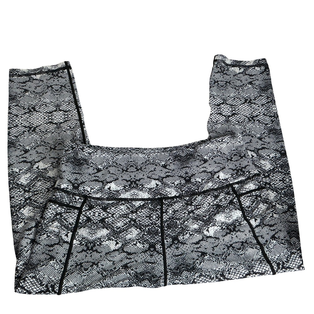 Zyia Active Womens Snake Print High Waisted Pocket Leggings Black White 14-16